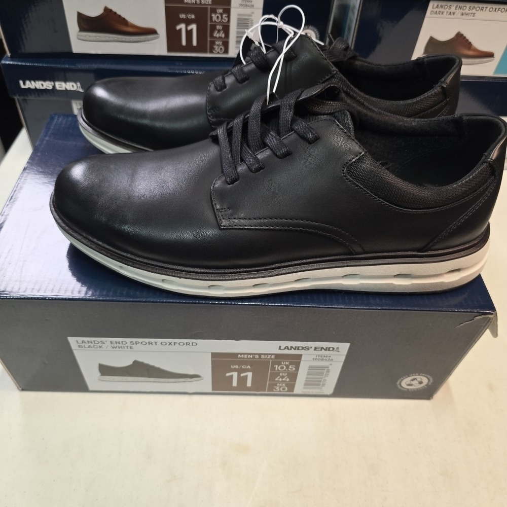 Land's End Sport Oxford Men's Black White Lace Up Comfort Casual Shoes - 11 NEW